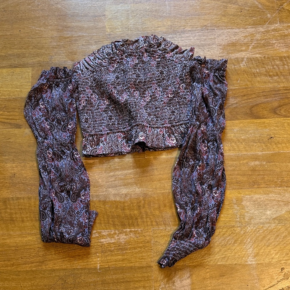 Anthropologie Brown Paisley Smocked Top